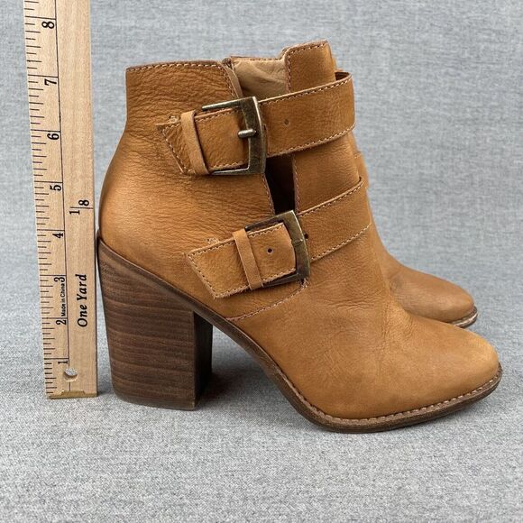 Steve Madden Boots Womens 8.5 Tan Leather Buckle Heel Boho Western Cowgirl Ankle - Picture 15 of 16